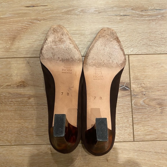 Vintage 90s Escada Womens 7 Brown Pump Heel Square Toe Cap Color Block Tortoise - Picture 6 of 7